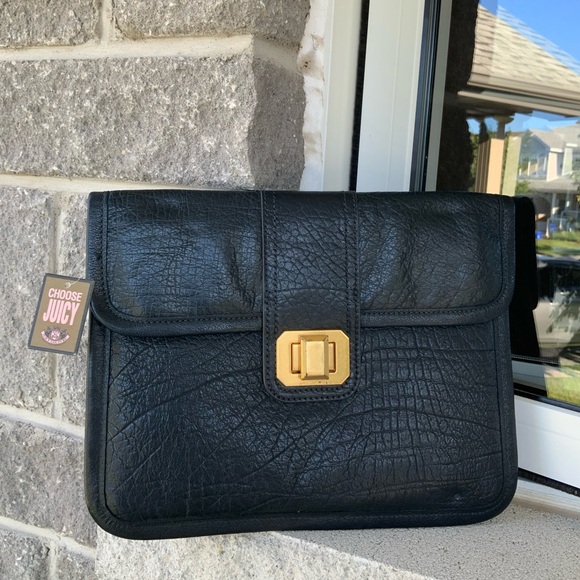 Vintage Y2K JUICY COUTURE Leather Steel Grey Flat Large Clutch Bag BRAND NEW - Picture 10 of 16